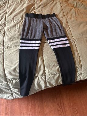 Bombshell Black and Gray Athletic Leggings with White Stripes Small
